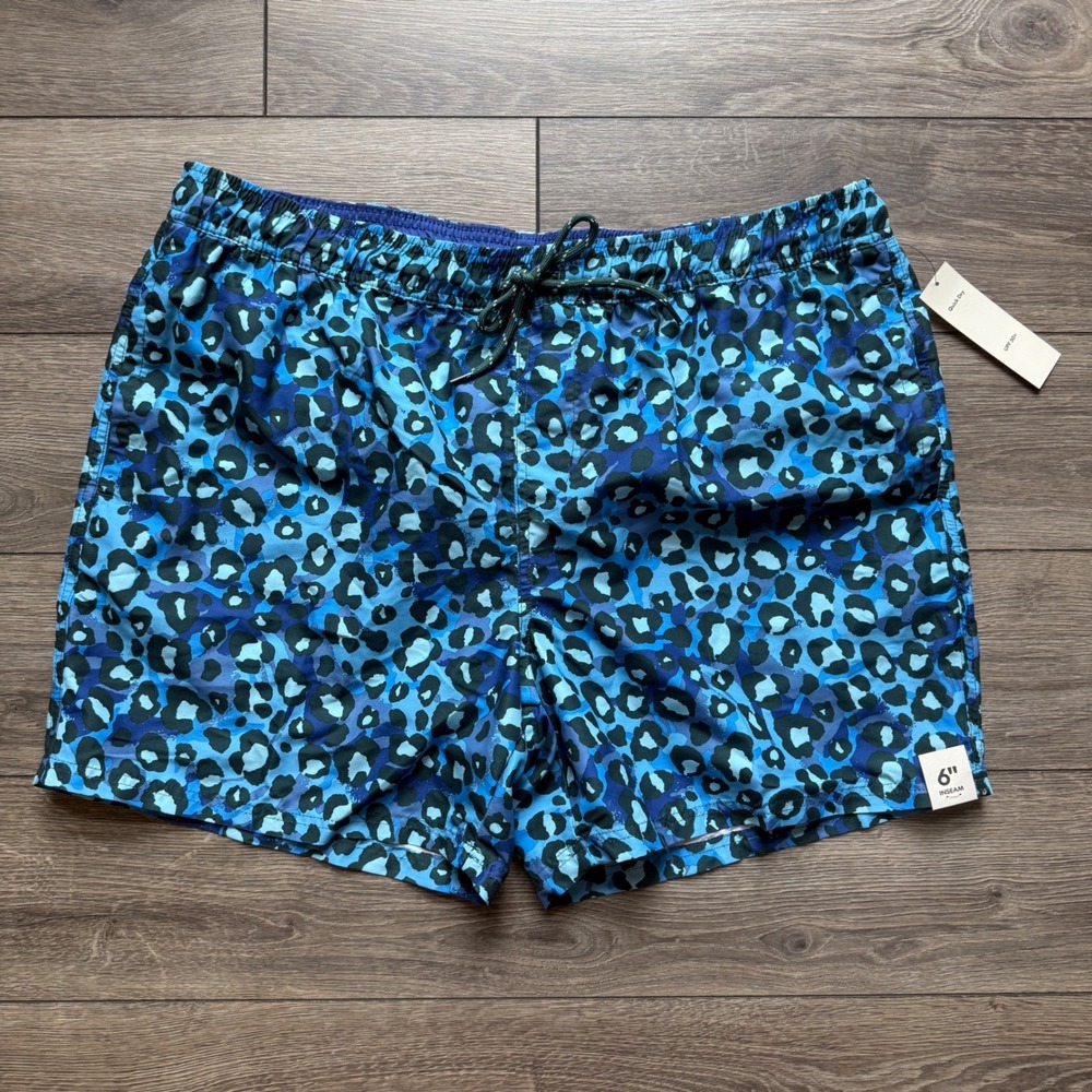 No Boundaries Mens Blue‎ Leopard Print Swim Trunks Quick Dry UPF 50+ XL 40-42